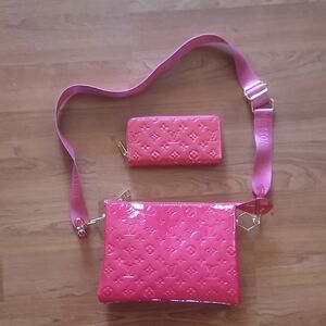 Pink Designer Crossbody Bag and Wallet Set